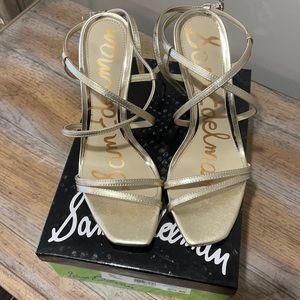 Sam Edelman Leeanne Gold leather sandal heels